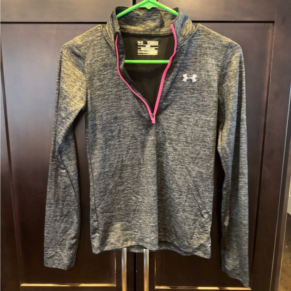 Under Armour Heathered Gray and Pink Quarter-Zip Top
